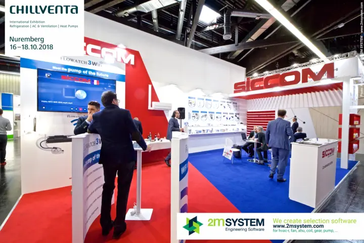 Siccom stand with Flowatch 3 WiFi screen "Meet the pump of the future" at Chillventa 2018