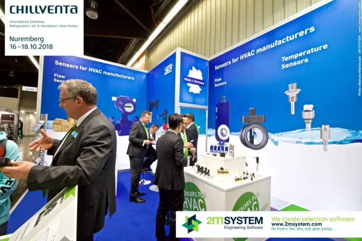 Sika stand presenting flow and temperature sensors for HVAC manufacturers at Chillventa 2018