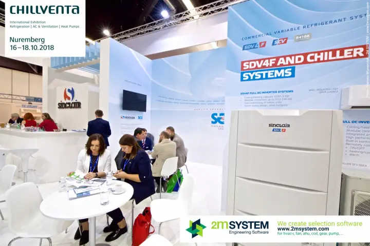 Sinclair SDV4F outdoor unit beside the stand meeting area at Chillventa 2018