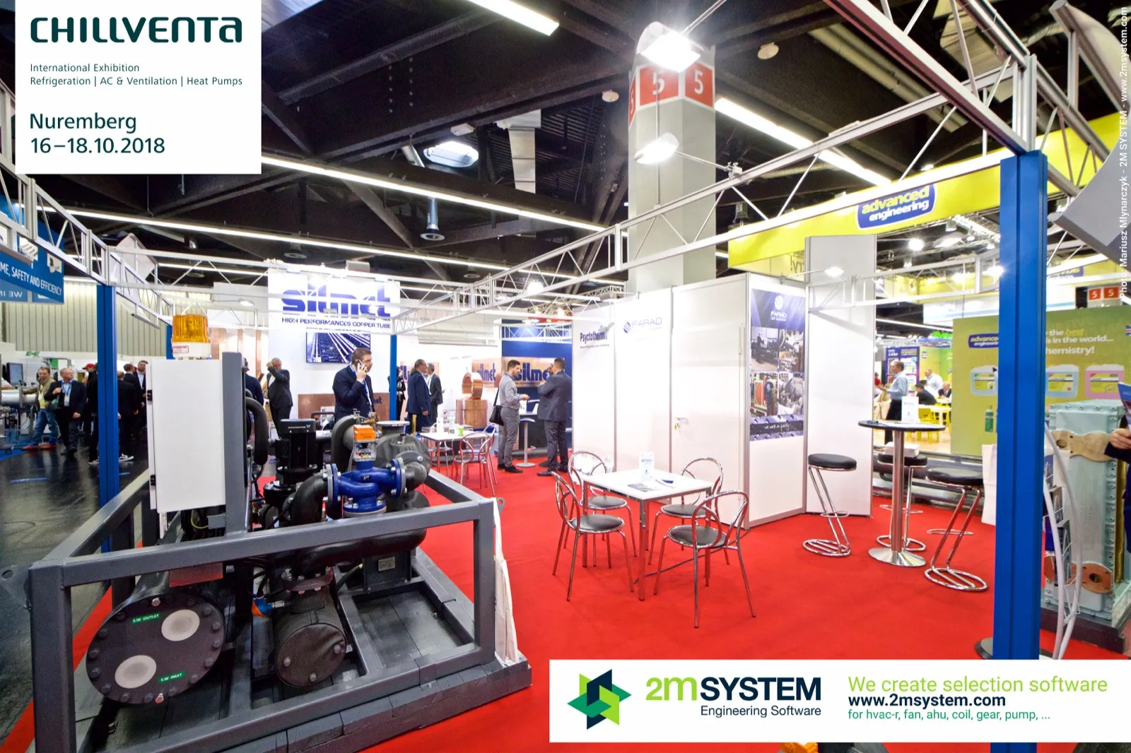 Skid-mounted units and meeting tables on the Farad and Psyctotherm stand at Chillventa 2018
