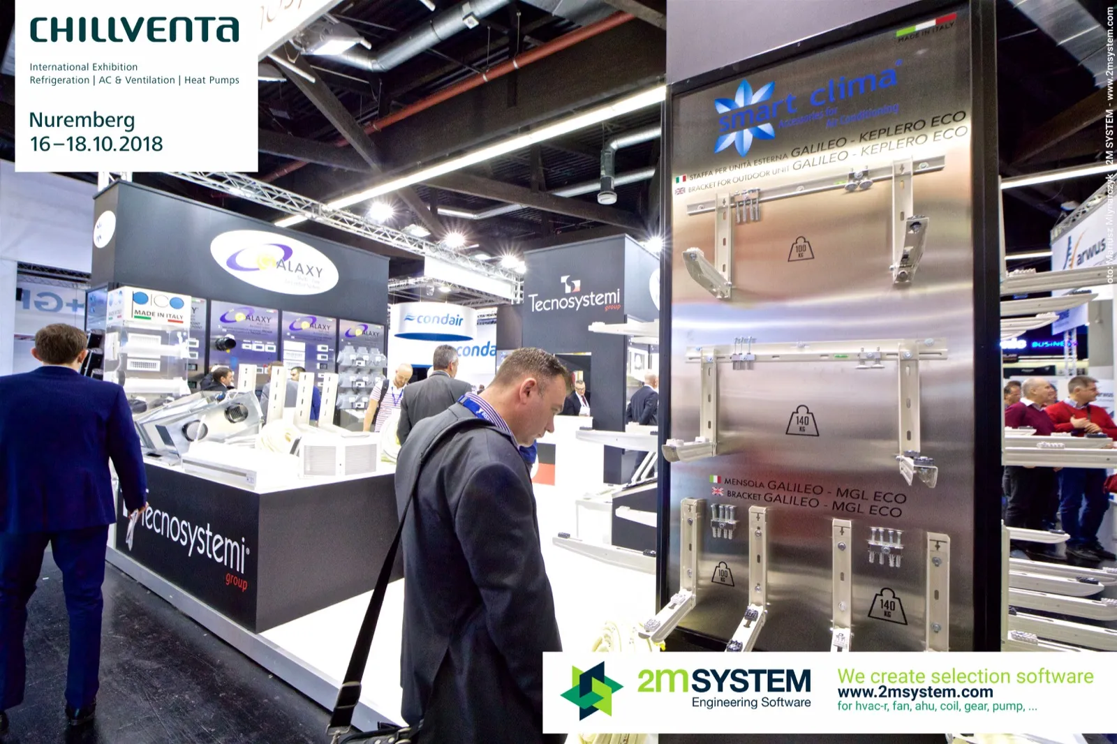 Smart Clima Galileo-Keplero Eco bracket panel beside the Tecnosystemi stand at Chillventa 2018