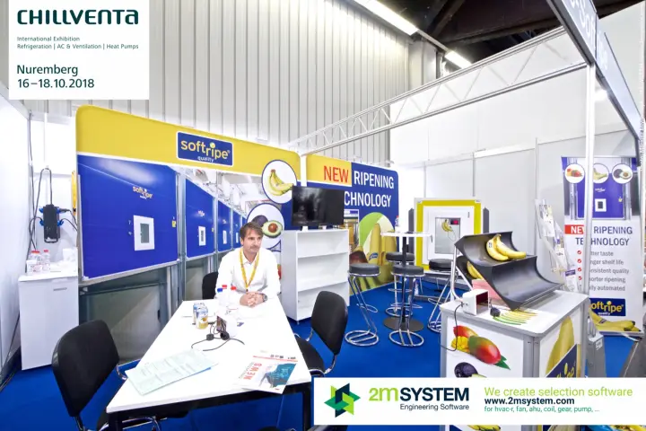 Softripe stand with fruit ripening chambers and 'New Ripening Technology' graphics