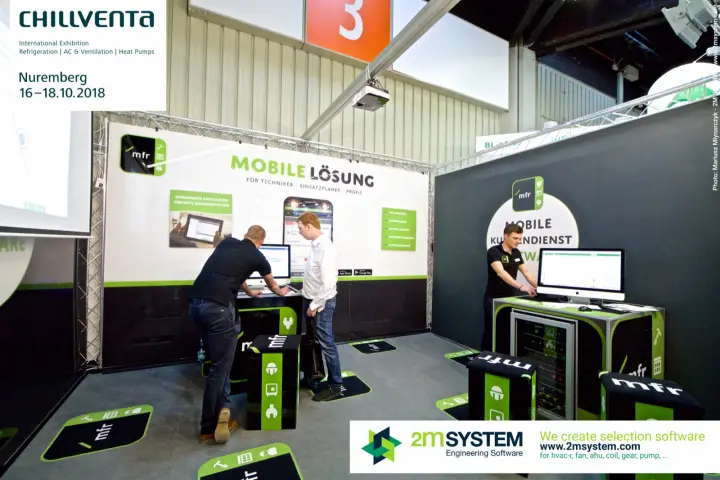Software demo stations on the black and green mfr stand at Chillventa 2018