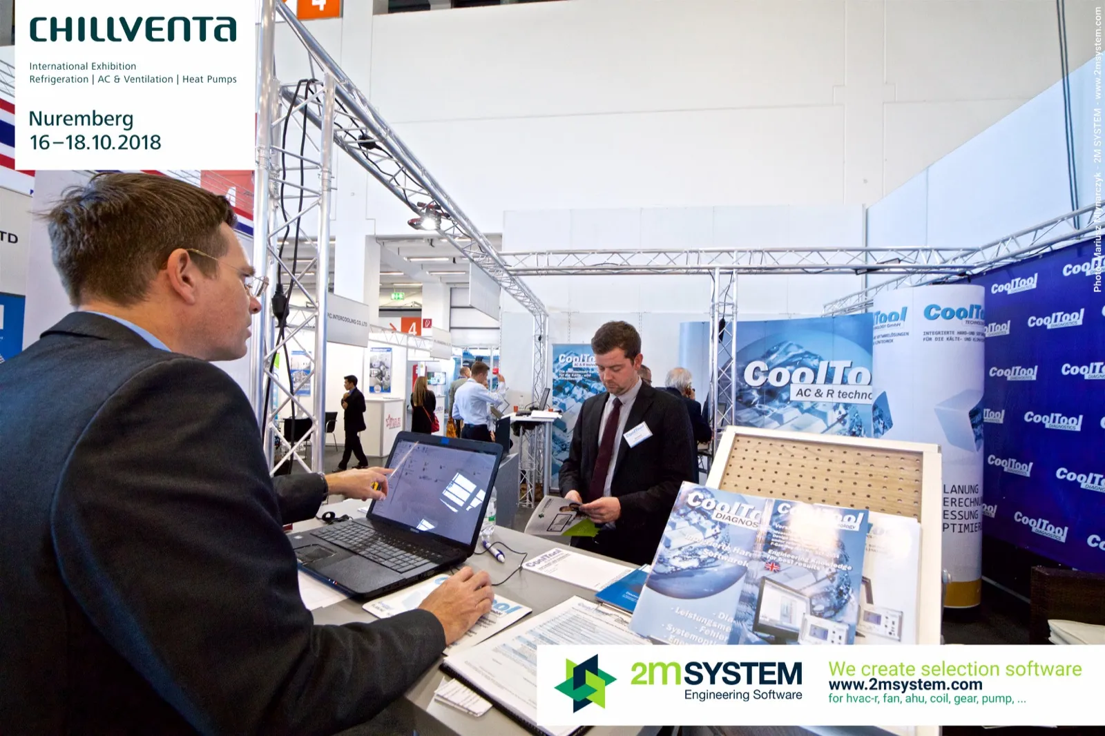 Software demonstration at the CoolTool counter with diagnostics brochures at Chillventa 2018