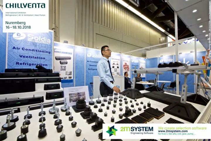 Soldia anti-vibration mounts and rubber ground bases on a display table