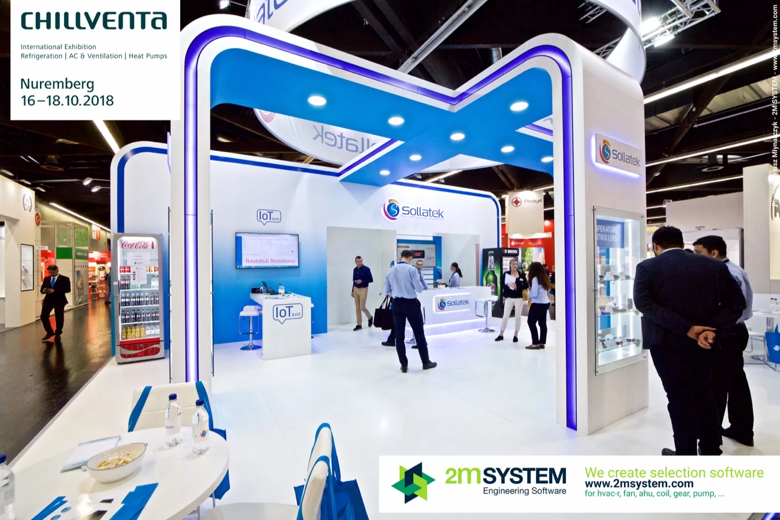 Sollatek stand with blue arches and IoT Bar counter at Chillventa 2018