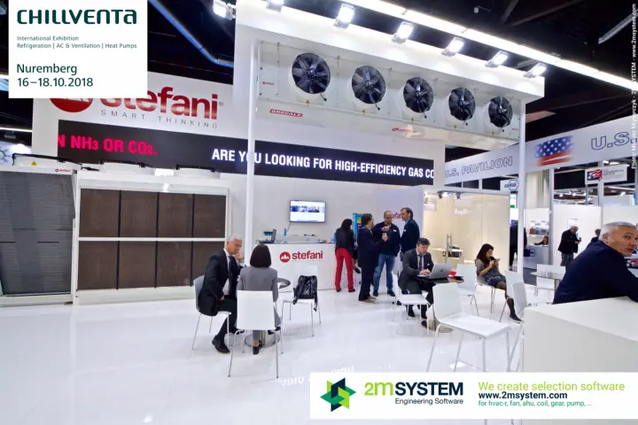 Stefani stand with suspended Grecale cooler and LED ticker