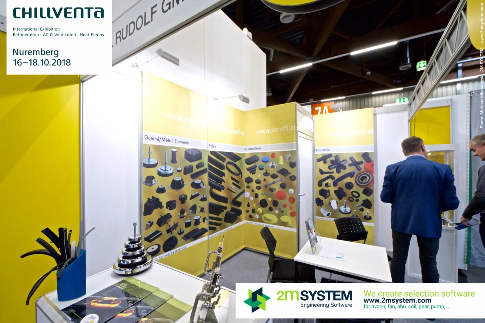 Stöffl stand with anti-vibration mounts, profiles and plastic parts at Chillventa 2018