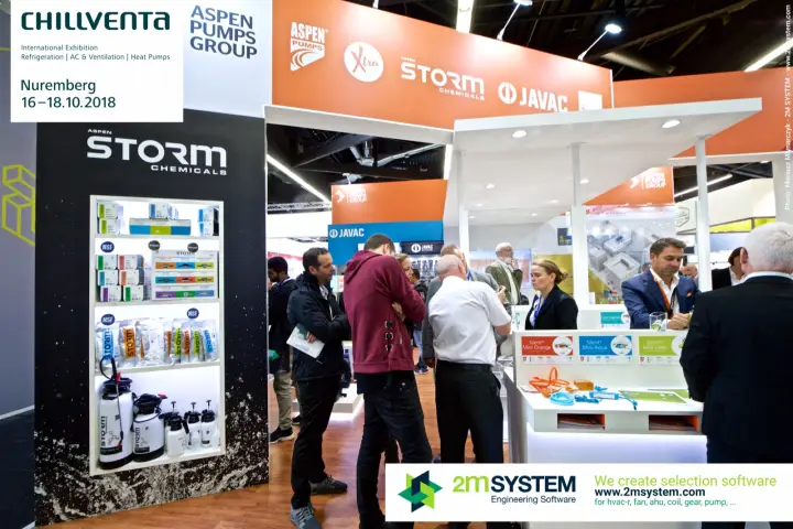 Storm Chemicals cleaning products cabinet on the Aspen Pumps Group stand