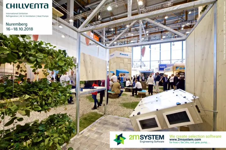 Strawberry plant racks and suspended ventilation unit in the Daikin stand