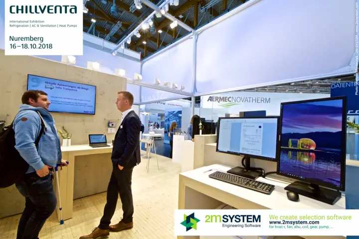 Streit V.1 software screen and demo workstation in a stand conversation