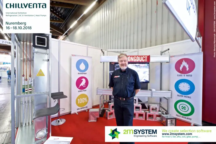 Strongduct stand with pre-insulated duct sections and benefit roll-ups at Chillventa 2018