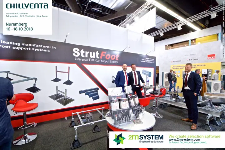 StrutFoot brochure stand and roof support frames in front of the graphic wall