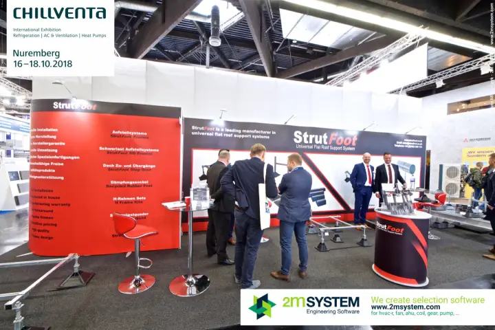 StrutFoot stand with red curved wall listing its frame product range