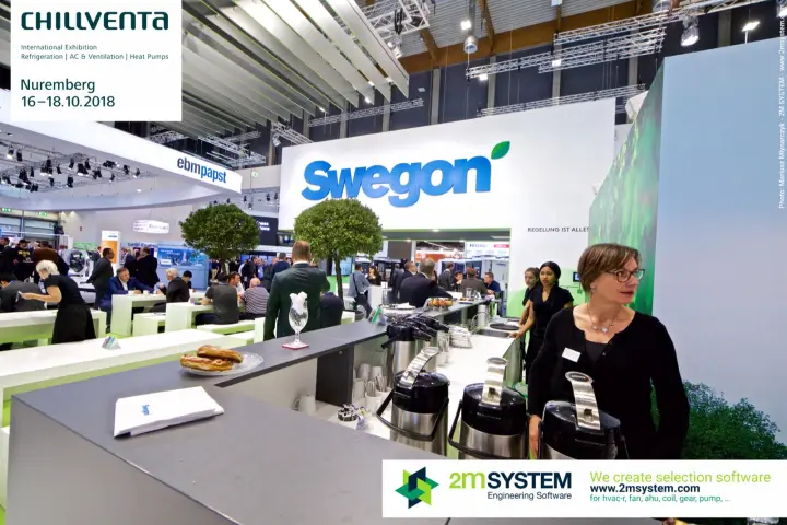 Swegon coffee bar with pump flasks and pastries at the counter at Chillventa 2018