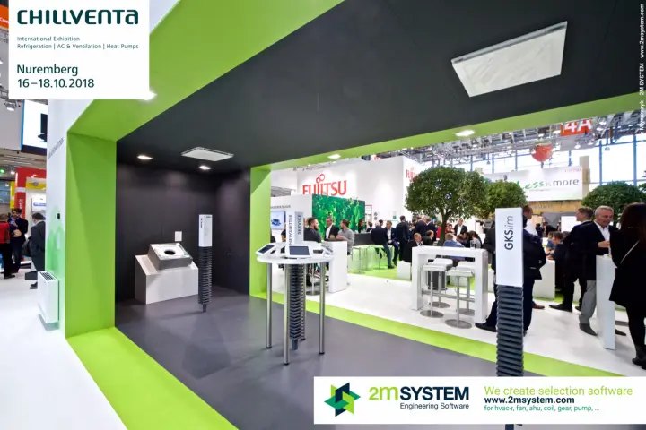 Swegon product corner with GKSlim and WKA columns and tablet stand at Chillventa 2018