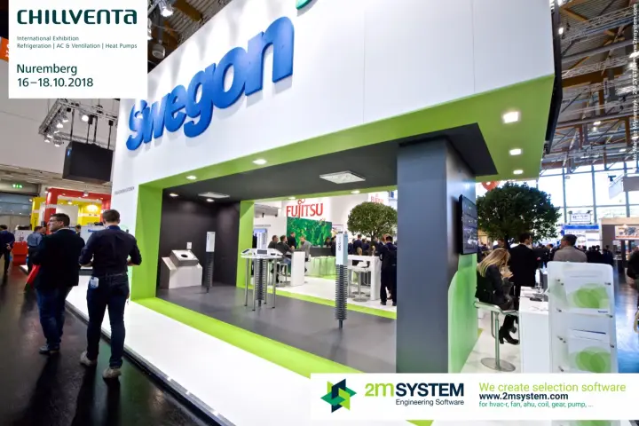 Swegon stand with blue logo and green-framed entrance at Chillventa 2018