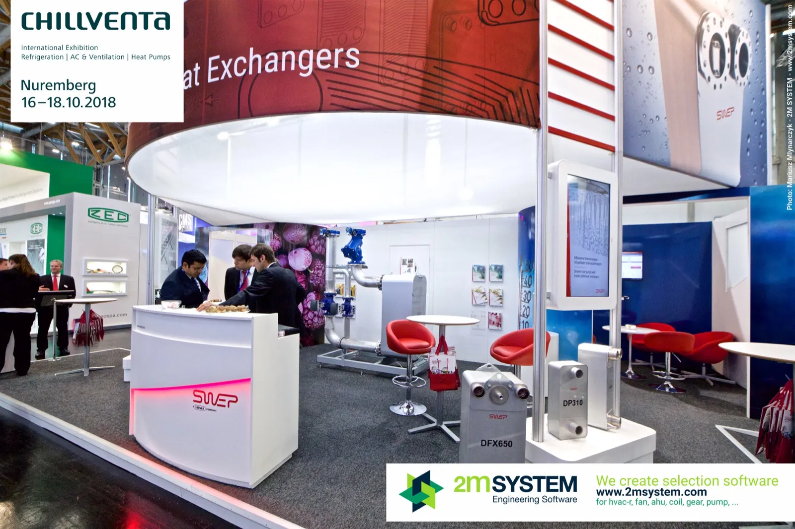SWEP stand with DFX650 and DP310 brazed plate heat exchangers at Chillventa 2018