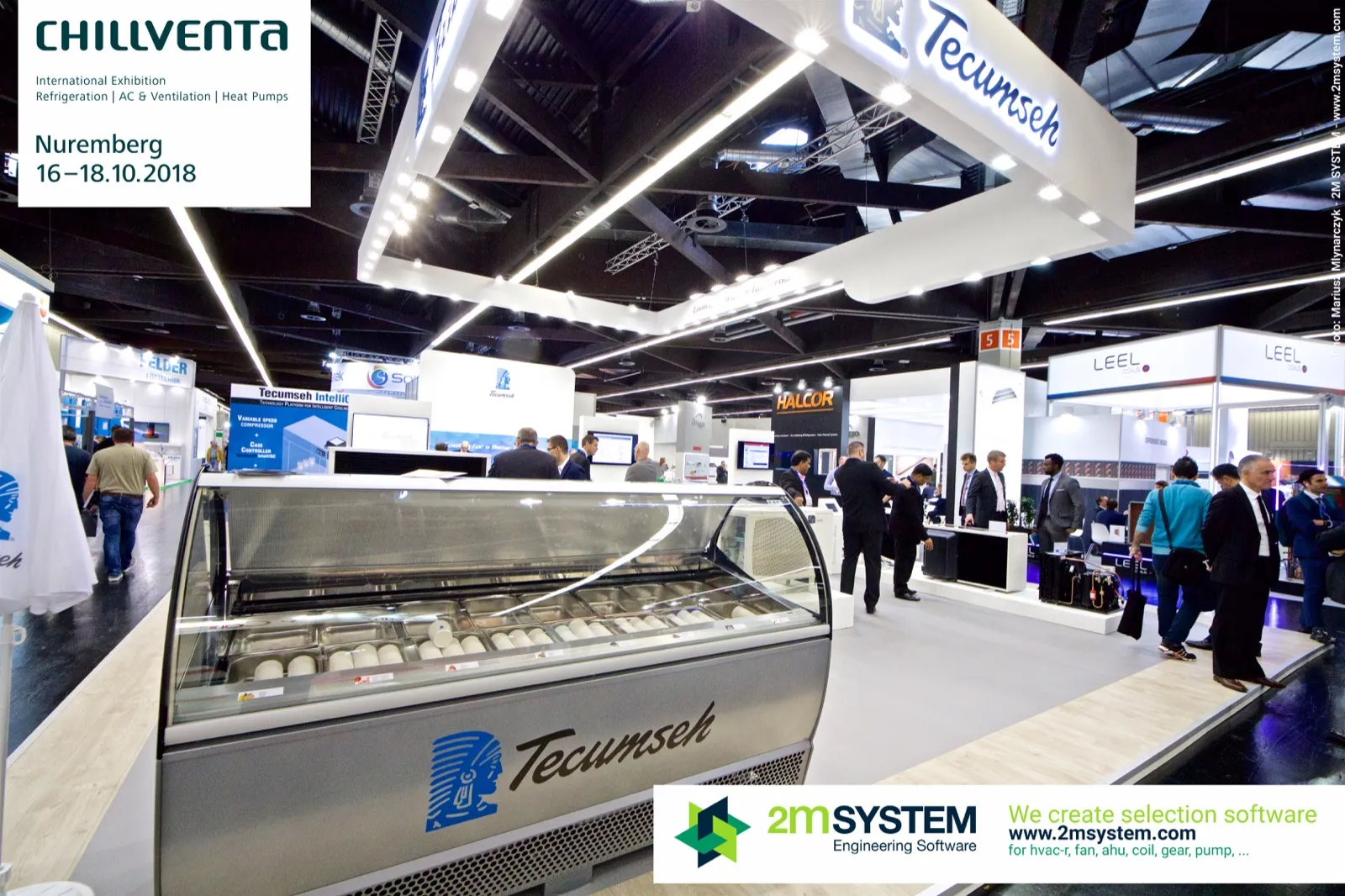 Tecumseh-branded gelato display cabinet under the illuminated stand frame at Chillventa 2018