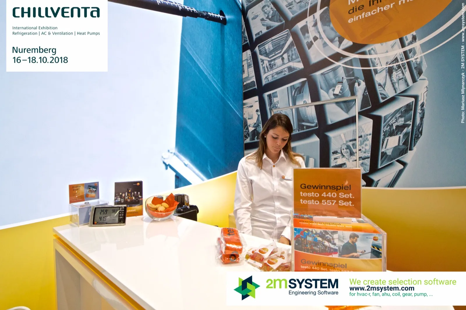 Testo info desk with prize draw for testo 440 and testo 557 sets at Chillventa 2018