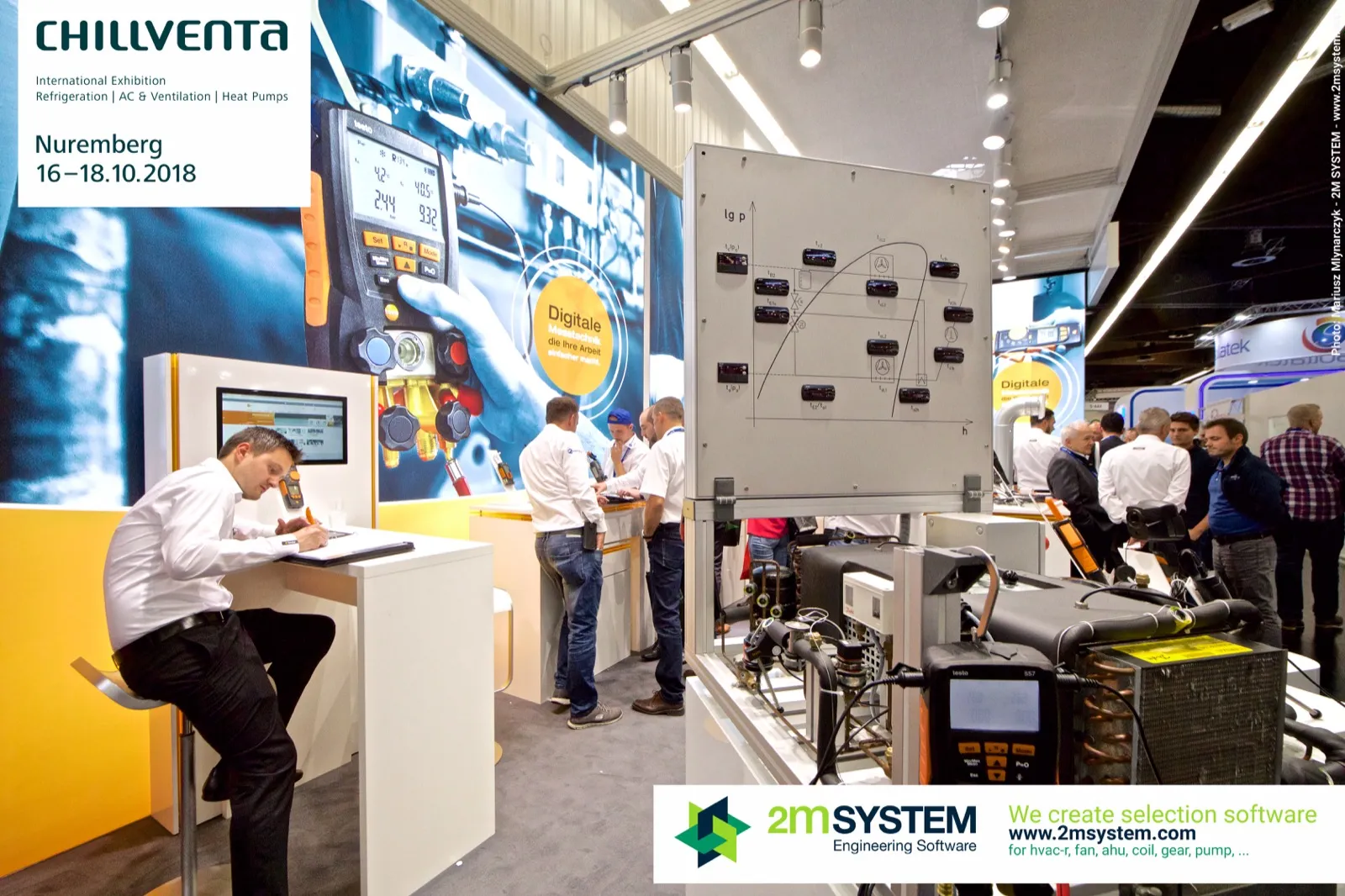 Testo refrigeration training rig with log p-h diagram and controllers at Chillventa 2018