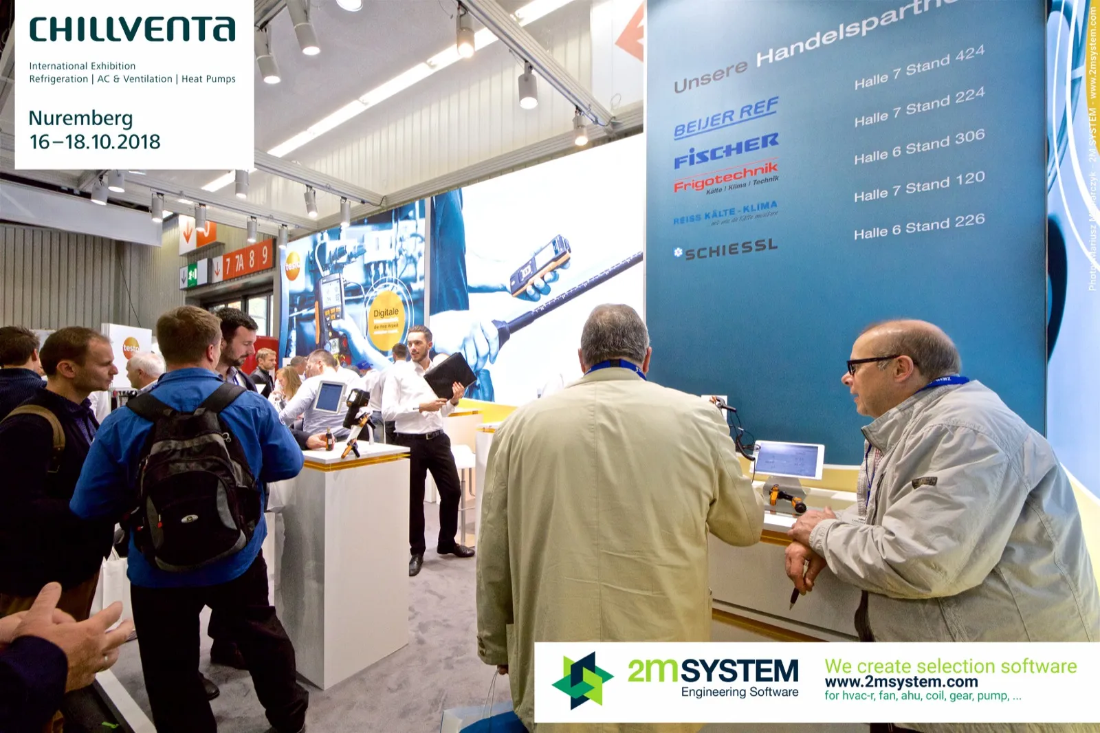 Testo stand with 'Unsere Handelspartner' board listing trade partners at Chillventa 2018