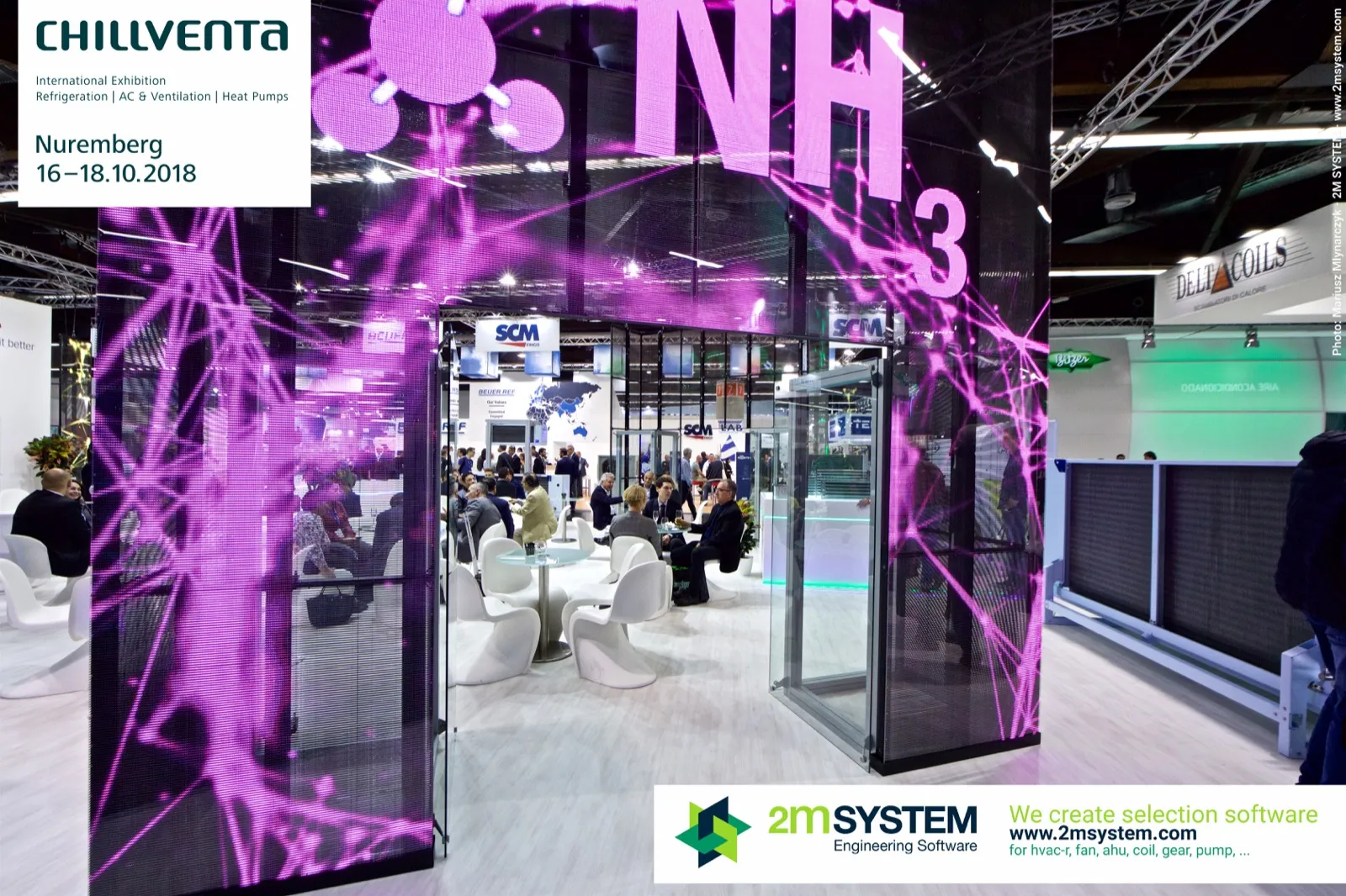 Transparent LED gateway showing "NH3" at the entrance to the LU-VE lounge at Chillventa 2018