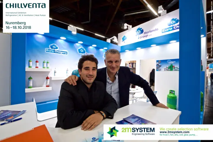 Two exhibitors at the Euro Ossigeno and Morlando Group counter at Chillventa 2018