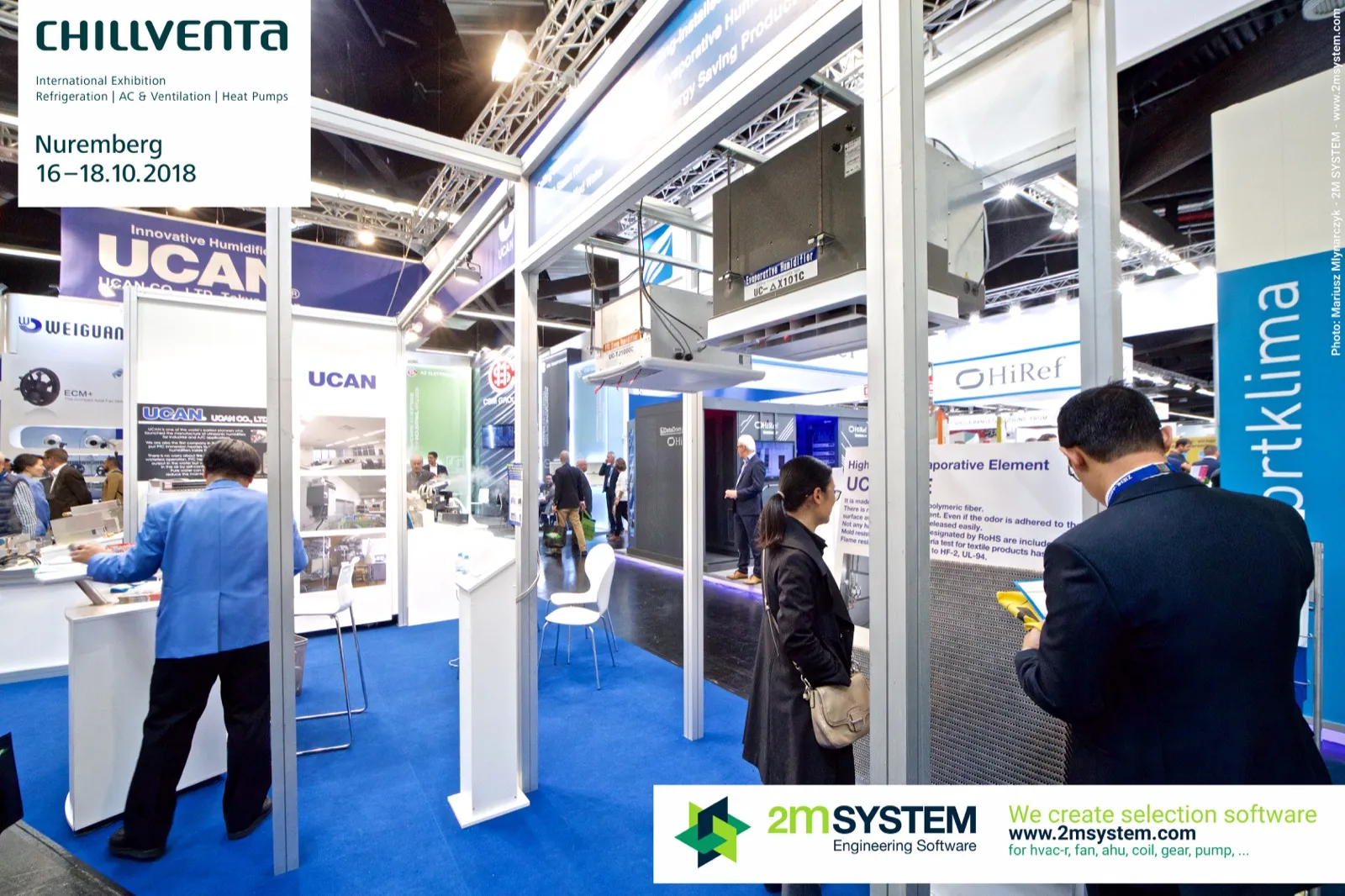 UCAN evaporative humidifiers hung from the stand frame at Chillventa 2018