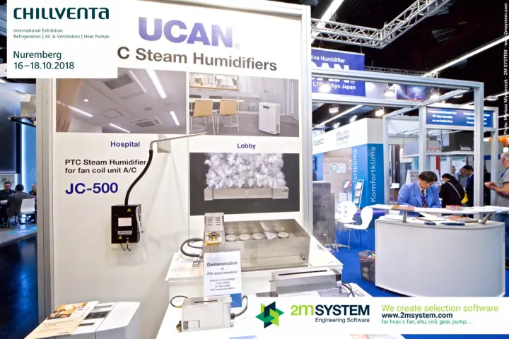 UCAN PTC steam humidifier JC-500 with live demonstration tray at Chillventa 2018