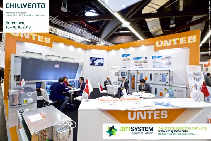 Üntes corner stand with air handling unit and condenser display at Chillventa 2018