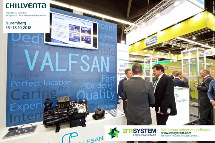 Valfsan compressor with exposed valve plate below a word-cloud wall
