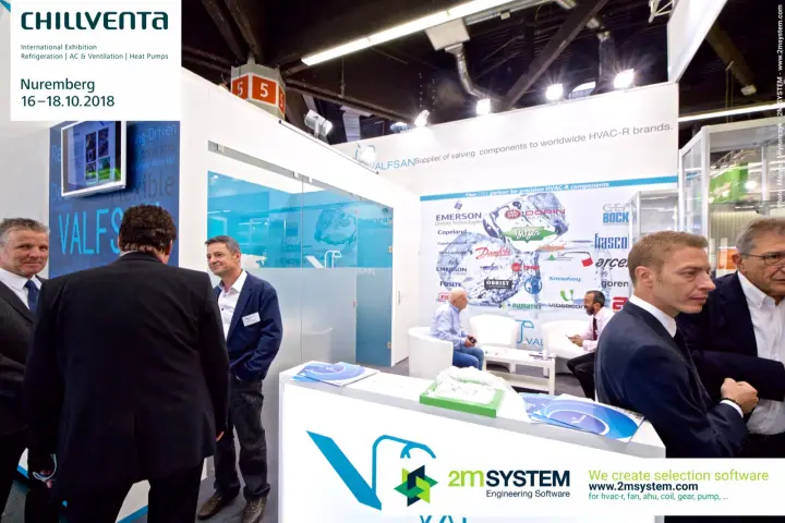 Valfsan stand with a wall of HVAC-R customer brand logos