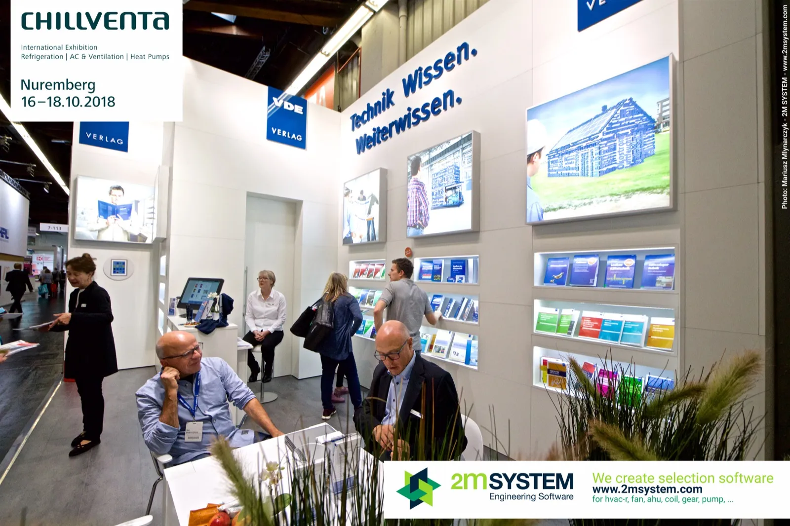 VDE Verlag shelves of technical books and a meeting table at Chillventa 2018