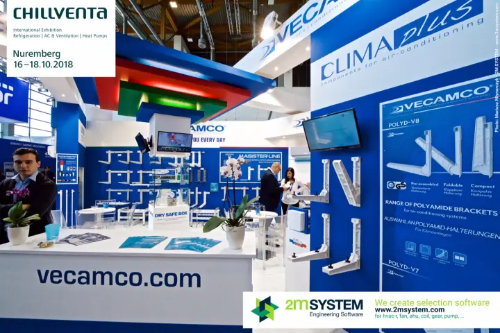 Vecamco Polyd-V8 polyamide brackets for air conditioners beside the counter at Chillventa 2018