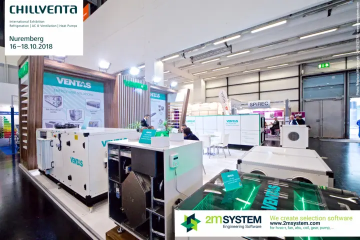 Ventas stand with an open heat recovery unit and a packaged air handler