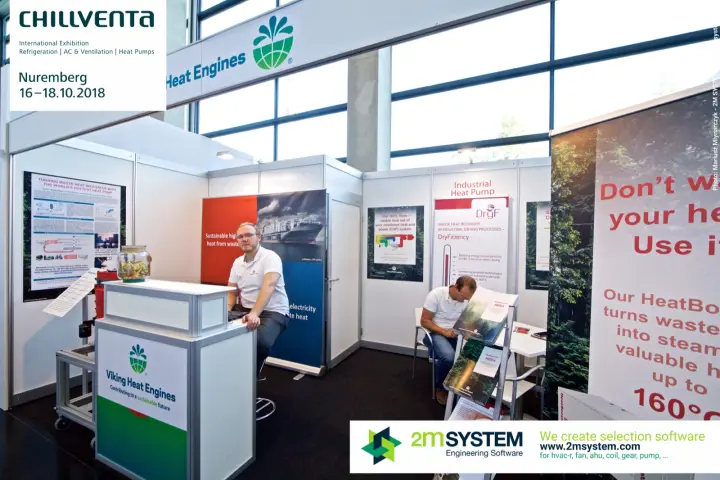 Viking Heat Engines shell-scheme stand with industrial heat pump posters