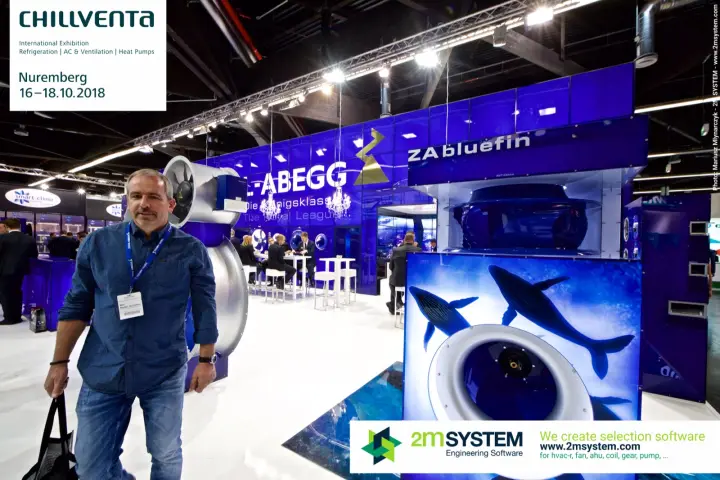 Visitor in front of the Ziehl-Abegg ZAbluefin fan display