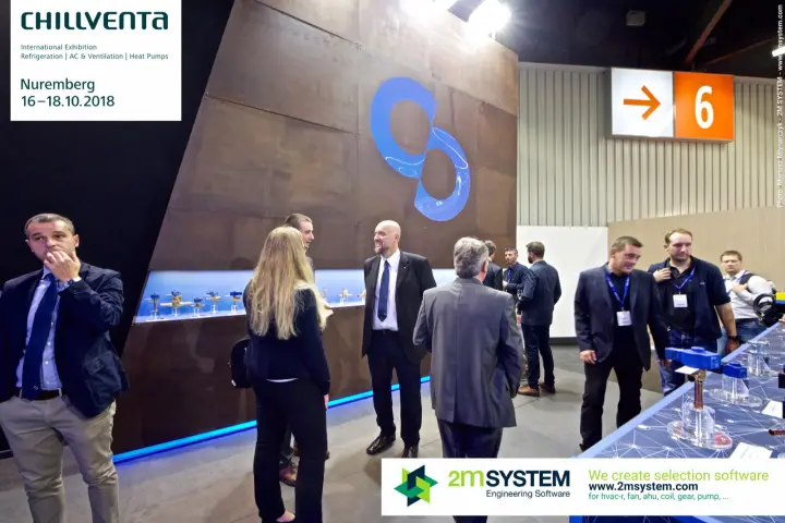 Visitors in front of Castel's weathered-steel wall and backlit valve shelf at Chillventa 2018