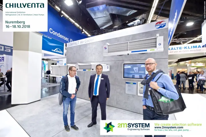 Visitors in front of the Güntner COMPACT Air Cooler display wall at Chillventa 2018