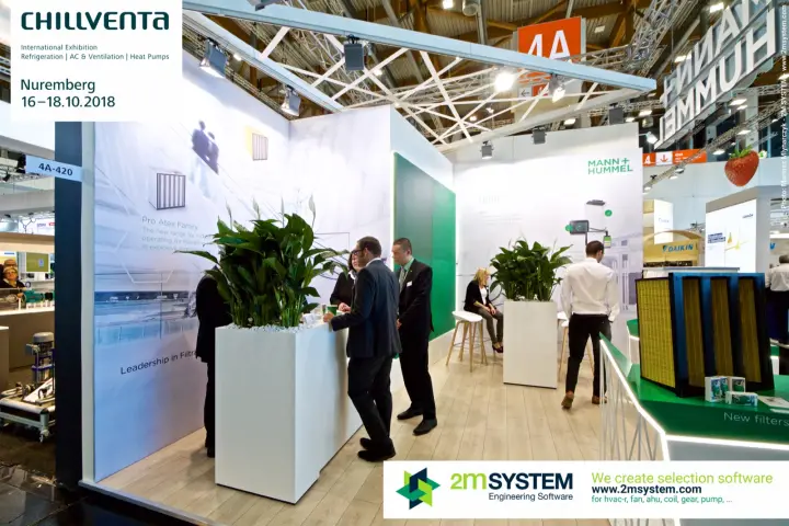 Visitors at Mann+Hummel counter beside the Pro Atex Family graphic at Chillventa 2018