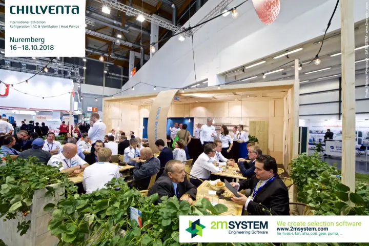 Visitors meeting at tables in the Daikin café area at Chillventa 2018