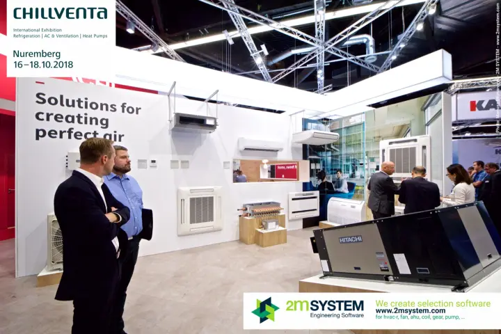 Visitors study Hitachi's "Solutions for creating perfect air" wall at Chillventa 2018