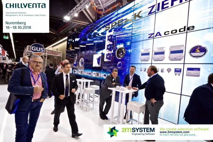 Visitors walking past the Speak Ziehl-Abegg ZAcode wall at Chillventa 2018