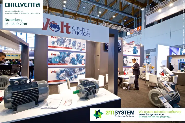 Volt Electric Motors counter with two motors under the fascia logo at Chillventa 2018