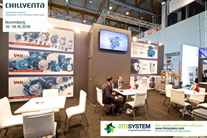 Volt Electric Motors meeting area with backlit motor graphics at Chillventa 2018