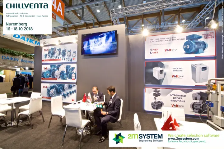 Volt Electric Motors meeting area with VoltPro drives and IE4 motor panels at Chillventa 2018