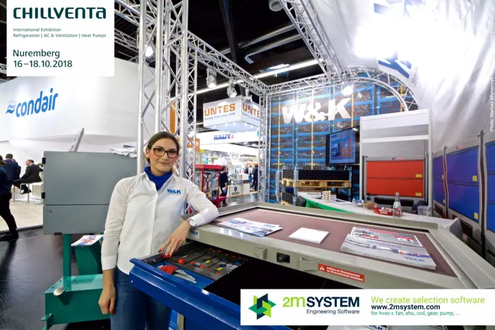 W&K staff member at a workbench with tool drawer and brochures at Chillventa 2018