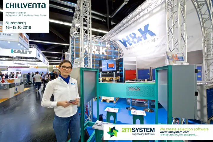 W&K stand with turquoise metal frame and aluminium truss arch at Chillventa 2018