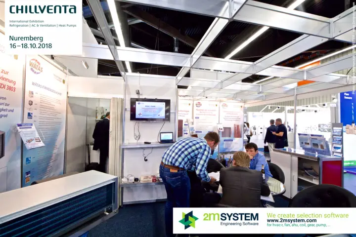 Wätas company history panel and fan coil in the foreground at Chillventa 2018